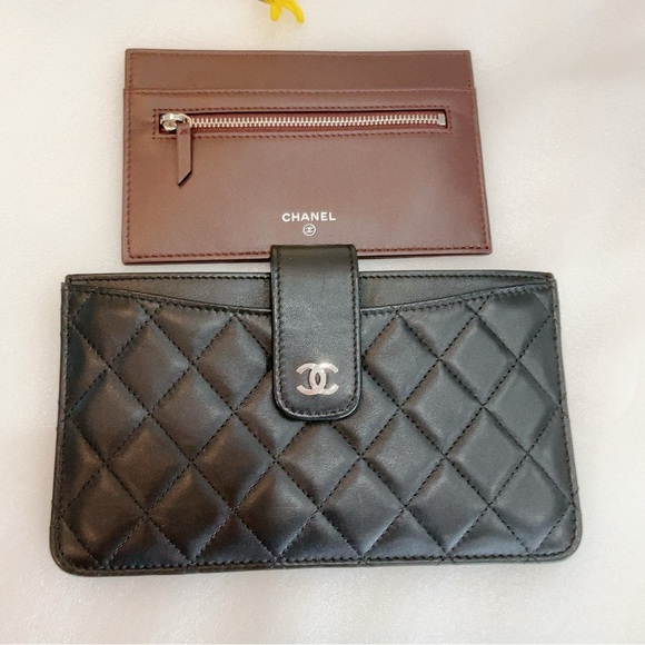 ❤️Beautiful 💎 Authentic Chanel Classic Black Lambskin 2 Set Pouch Long Wallet - Picture 10 of 16